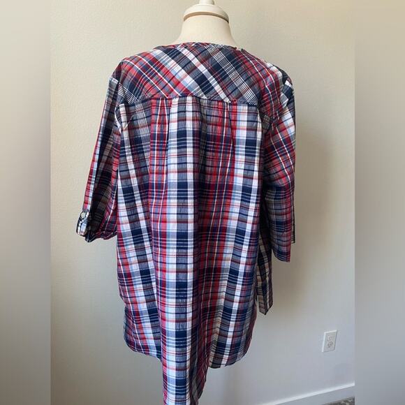 Catherines NWT Country Ranch Patriotic Pleated Plaid Oversized Comfy Blouse 1X - Picture 5 of 7
